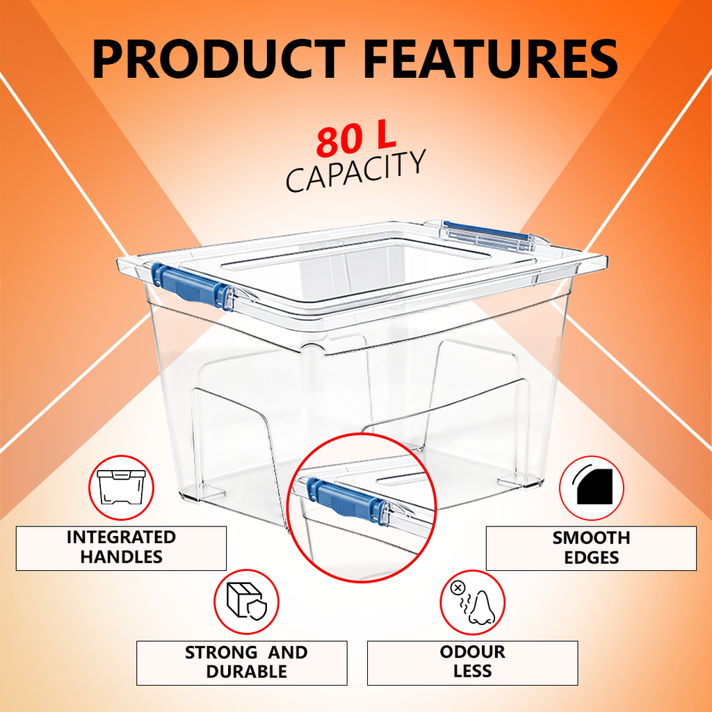 80L Plastic Storage Box with Blue Clippy Lid