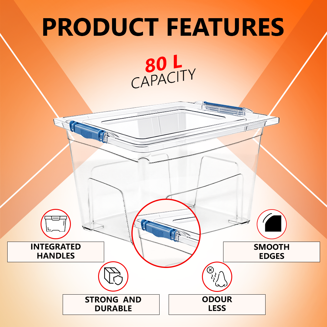80L Plastic Storage Box with Blue Clippy Lid