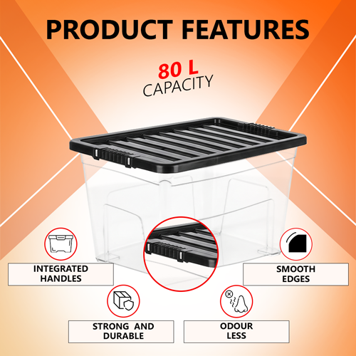 80L Plastic Storage Box with Black Lid
