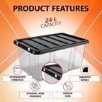 24L Plastic Storage Box with Black Lid