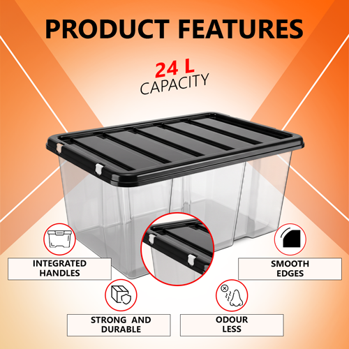 24L Plastic Storage Box with Black Lid