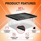 50L Plastic Storage Box with Black Lid