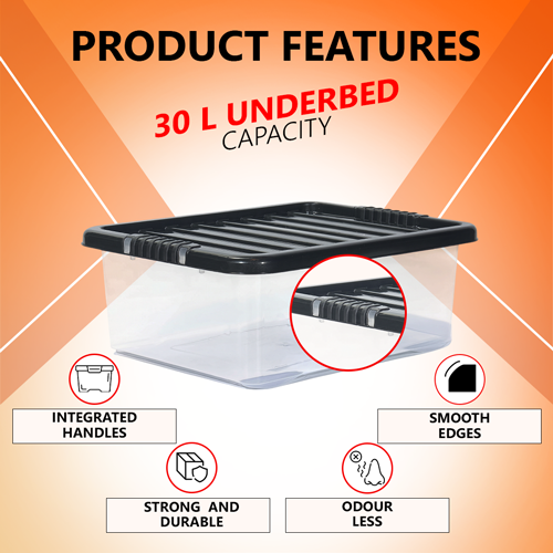 30L Underbed Storage Box With Black Lid